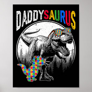Póster Daddysaurus Autism Sister Piezas De Rompecabezas Y