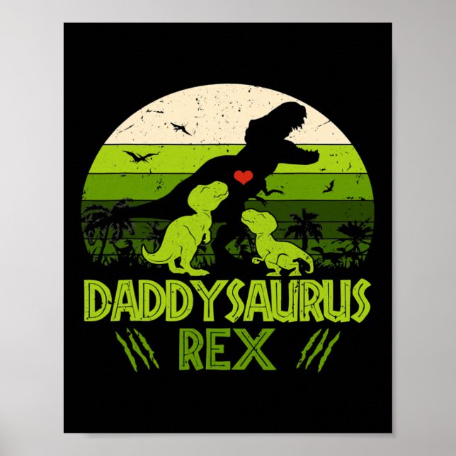 Póster Daddysaurus Rex 2 Niños Dinosaurio Sunset Para Pad (Frente)