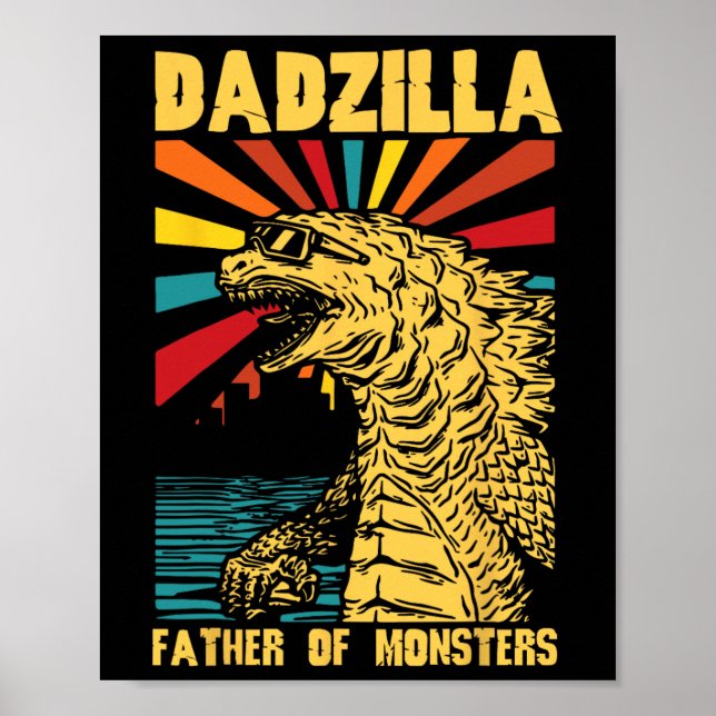 Póster Dadzilla Divertido Padre De Los Monstruos Vintage  (Frente)