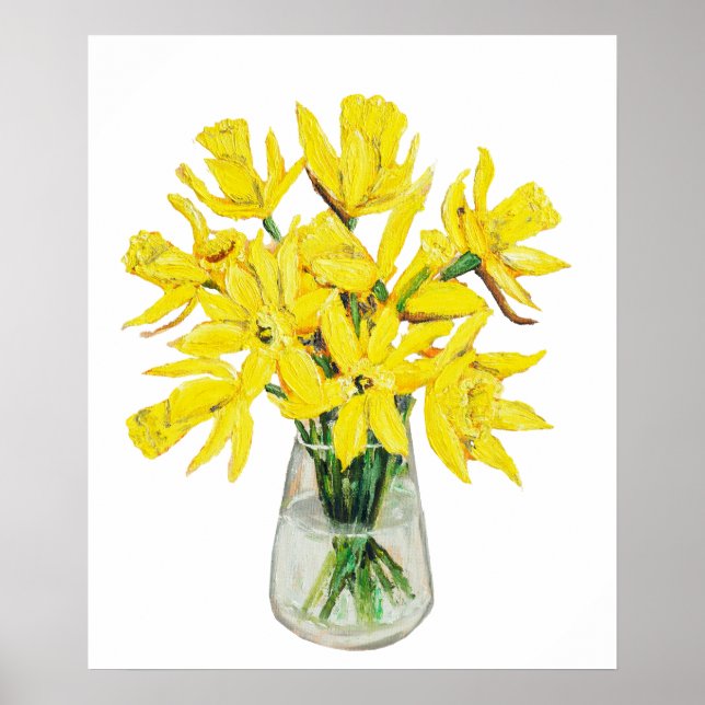 Póster daffodias de oro pintadas a mano en jarrón (Frente)