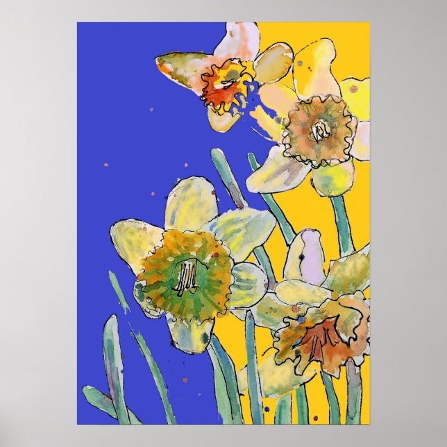 Póster Daffodil Poster de jardín de flores azules de la m (Frente)