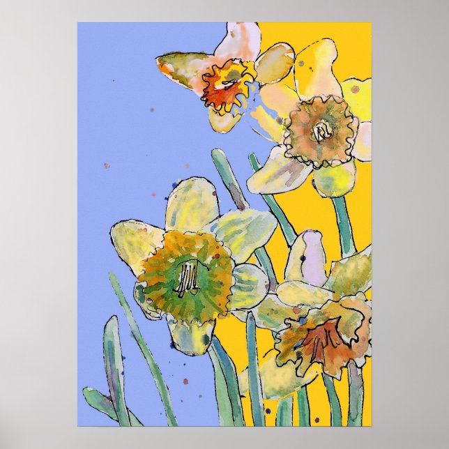 Póster Daffodil Poster Jardín de flores moradas amarillo (Frente)