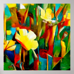 Póster Daffodils. Composición floral abstracta en un cubi