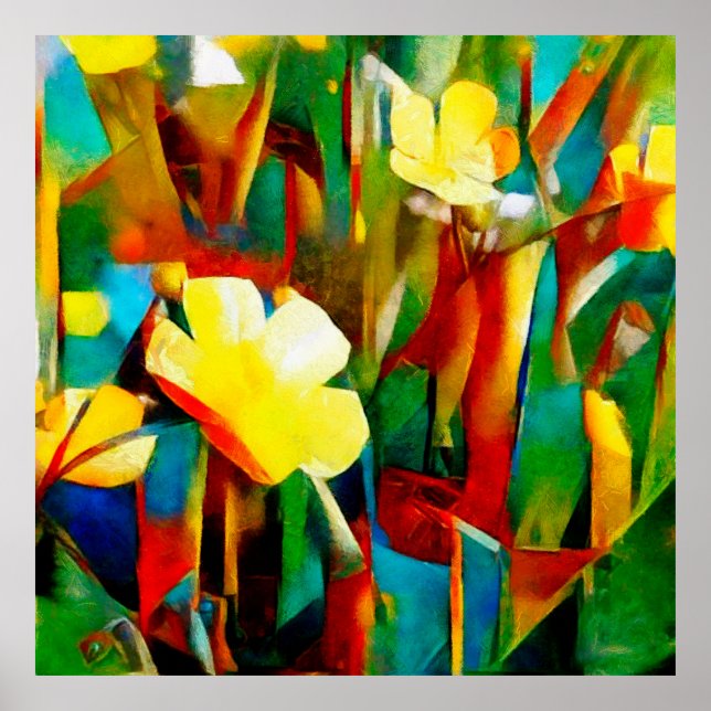 Póster Daffodils. Composición floral abstracta en un cubi (Frente)