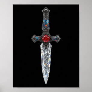 Póster Daga de Cristal de Lujo Gótico Rubí Rojo Piedra Pr