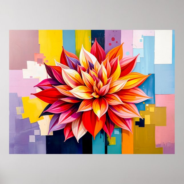 Póster Dahlia colorida en estilo abstracto moderno (Frente)