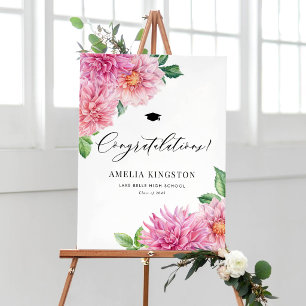 Póster Dahlia de acuarela rosa Felicitaciones Graduación