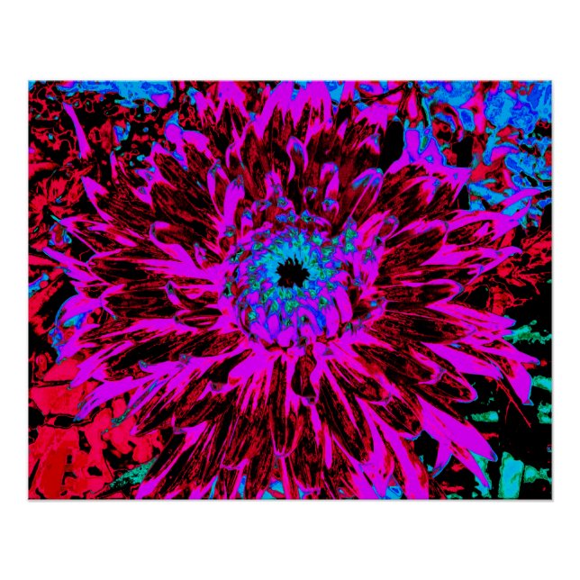 Póster Dahlia dramática de color rojo carmesí, púrpura y  (Anverso)
