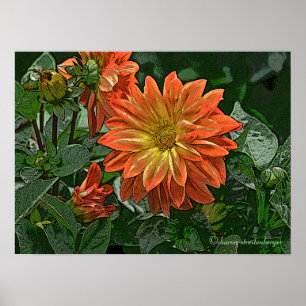 PÓSTER "DAHLIA NARANJA Y AMARILLA"