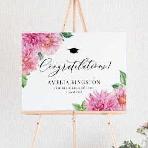 Póster Dahlia Rosa Botánica Felicitaciones Graduación