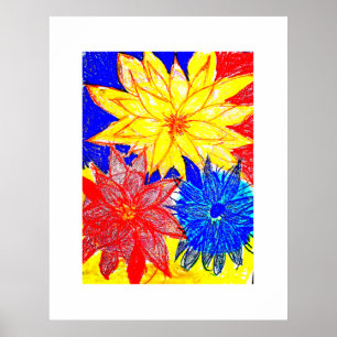 Póster Dahlias contrastan la imagen de la madera