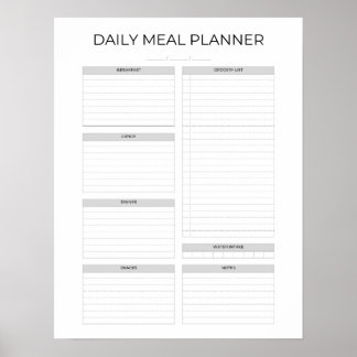 Póster Daily Meal Planner | Simple Minimalistic Clean