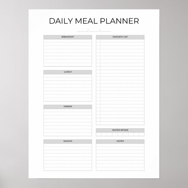 Póster Daily Meal Planner | Simple Minimalistic Clean (Frente)