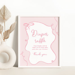 Póster Dainty Bow ondulado Poster de rifa de pañales rosa