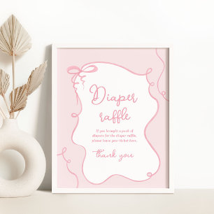 Póster Dainty Bow ondulado Poster de rifa de pañales rosa