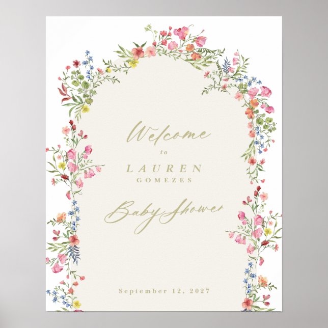 Póster dainty floral spring baby shower welcome sign (Frente)