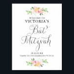 Póster Dainty Watercolor Florals Bat Mitzvah Signo de bie<br><div class="desc">Cartel de bienvenida Bat Mitzvah,  florido y elegante,  con flores acuáticas y escritura caprichosa. Este cartel de bienvenida es perfecto para primavera y verano en Bat Mitzvah.</div>