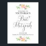 Póster Dainty Watercolor Florals Bat Mitzvah Signo de bie<br><div class="desc">Cartel de bienvenida Bat Mitzvah,  florido y elegante,  con flores acuáticas y escritura caprichosa. Este cartel de bienvenida es perfecto para primavera y verano en Bat Mitzvah.</div>