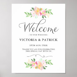 Póster Dainty Watercolor Florals Bienvenidos a nuestro Bo