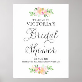 Póster Dainty Watercolor Florals Bridal Shower Bienvenida