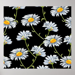 Póster Daisies acuarelas: fondo de cosecha floral