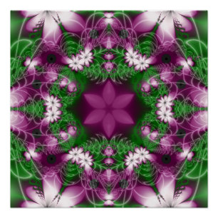 Póster Daisies   Arte fractal púrpura y verde