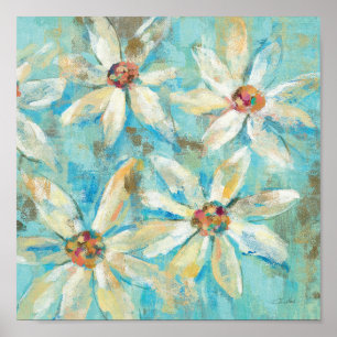 Póster Daisies blancos en azul