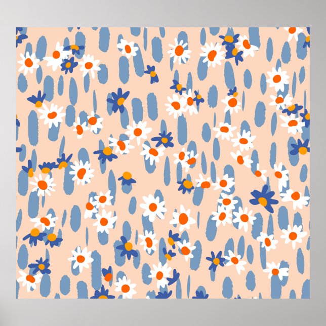 Póster Daisies Botánicos: Patrón Vintage de Seamless. (Frente)