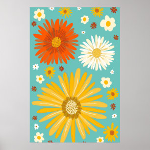 Póster Daisies Daisy Flowers Retro Art