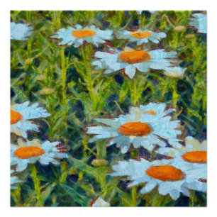 Póster Daisies En Un Jardín Florido Arte Floral