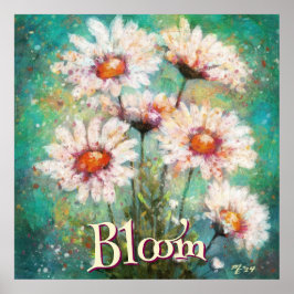 Póster Daisies Floral Impresionista Teal Personalizado