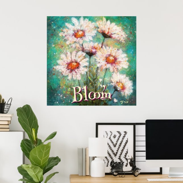 Póster Daisies Impressionistic Floral Teal Personalized (Oficina en casa)