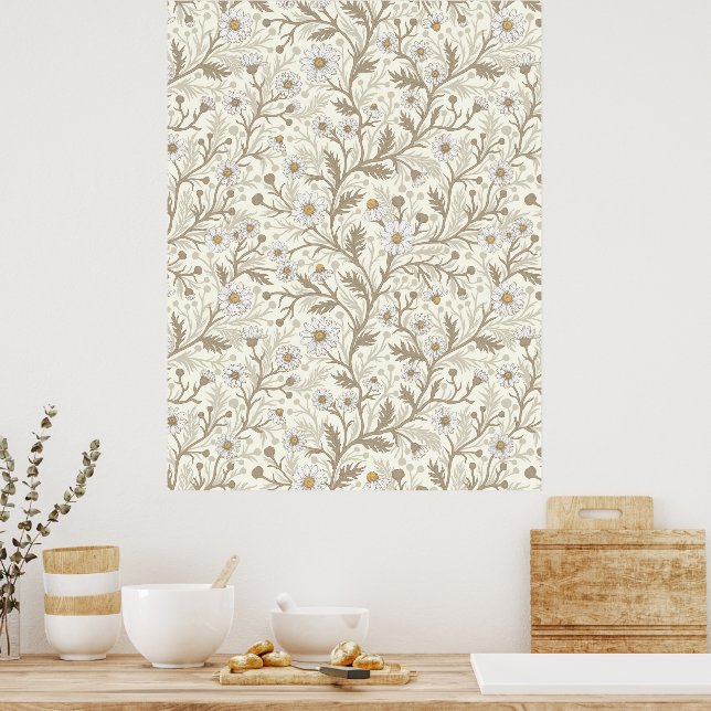 Póster Daisies in white and brown on off white (Cocina)