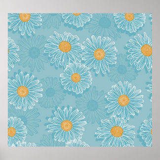 Póster Daisies vintage: patrón de contorno floral.