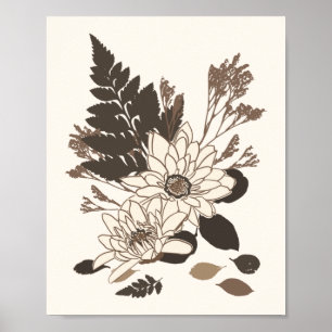 Póster Daisies y hojas - transparentes en crema.