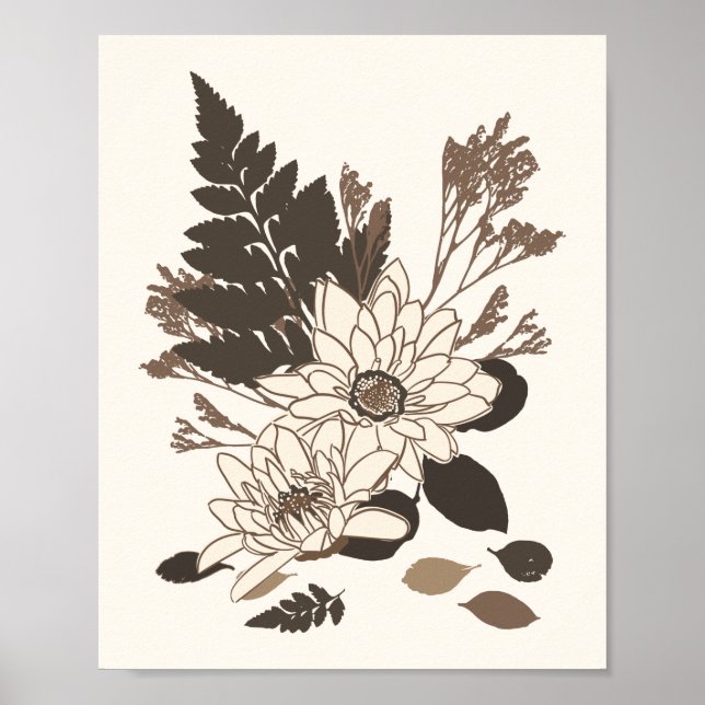 Póster Daisies y hojas - transparentes en crema. (Frente)