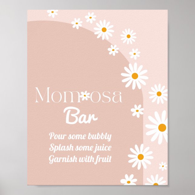 Póster Daisy Baby en flor Boho Chica Baby Shower bar (Frente)