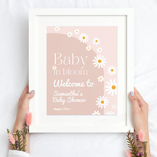 Póster Daisy Baby en flor Boho Chica Baby Shower bienveni