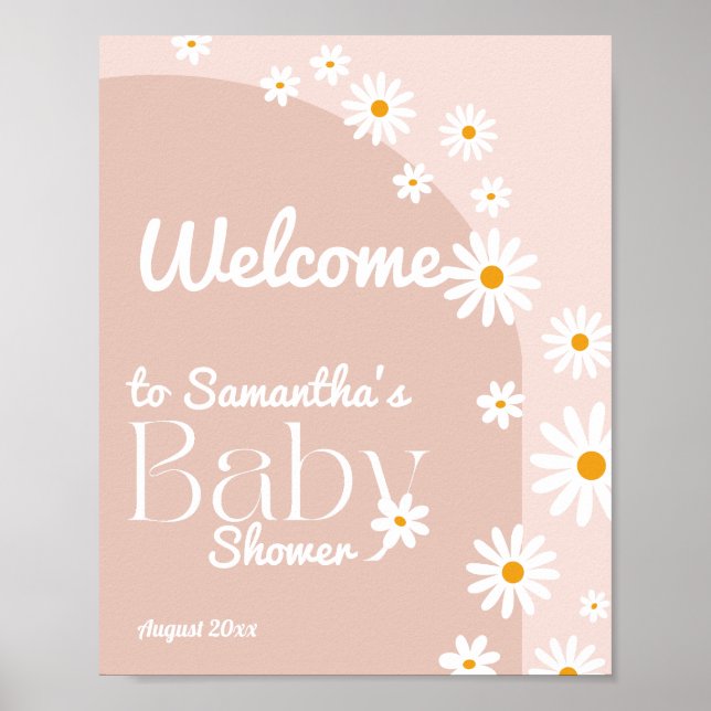 Póster Daisy Baby en flor Boho Chica Baby Shower bienveni (Frente)
