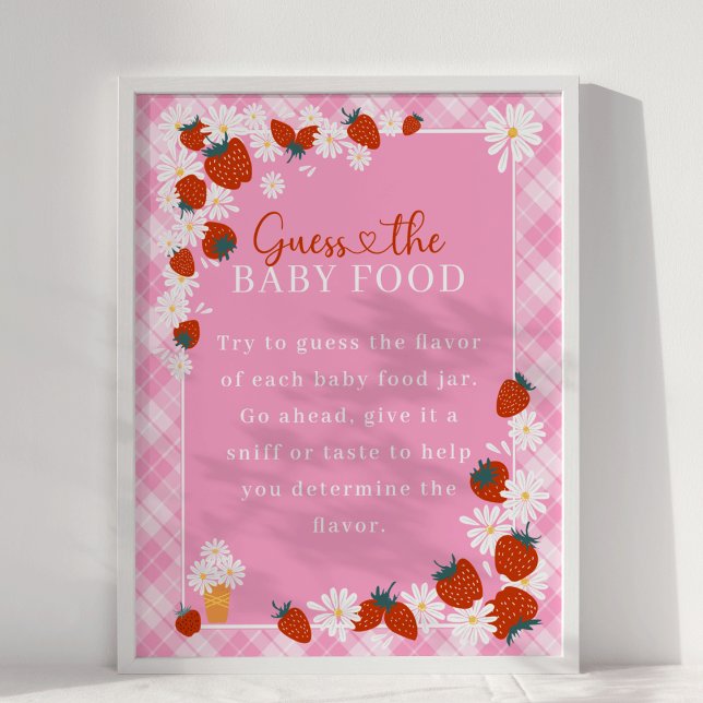 Póster Daisy Berry Sweet Adis Baby Food Baby Shower Game (Berry Sweet  Summer Daisy Flower & Strawberry Pink Plaid  Guess Baby Food Baby Shower Game )
