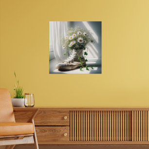 Póster Daisy Bouquet en una zapatilla blanca