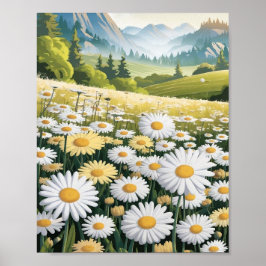 Póster Daisy Field Poster - Flor brillante y alegre
