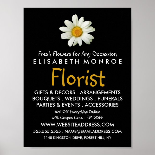 Póster Daisy floral, publicidad en floristería (Frente)