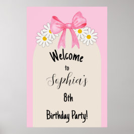 Póster Daisy Flower and Bow Birthday Welcome Poster