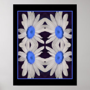 Póster Daisy Flower Blue Center Gotas de lluvia resumen