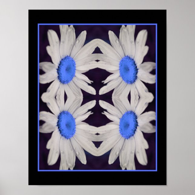 Póster Daisy Flower Blue Center Gotas de lluvia resumen (Frente)