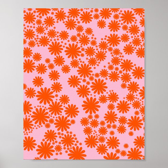 Póster Daisy Garden 03 Naranja Y Rosa (Frente)