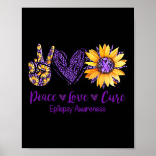 Póster Daisy Peace Love Cure Epilepsia Conciencia Purple