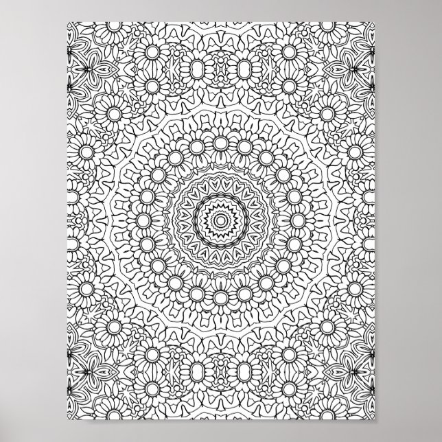 Póster Daisy Ring Mandala Coloring Page Detailed Artwork (Frente)