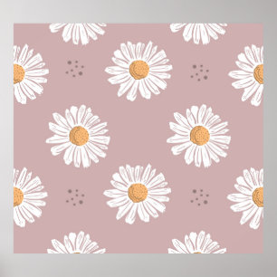 Póster Daisy Rosa: Patrón de repetición floral.